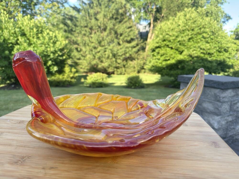 Kosta Boda "My Wide Life" FOLLY Leaf Bowl Ludvig Lofgren Signed Art Glass 12"